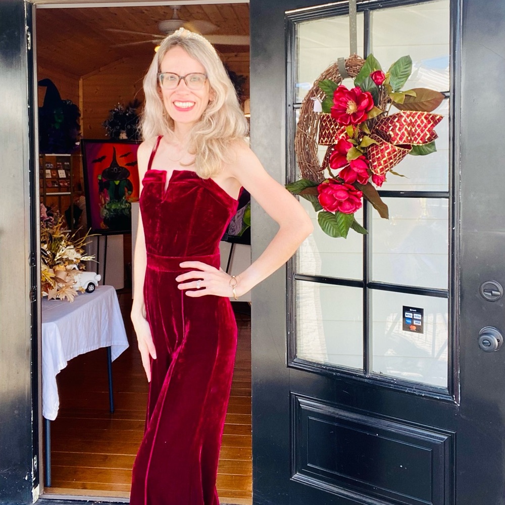 Elegant Velvet Burgundy Jumpsuit